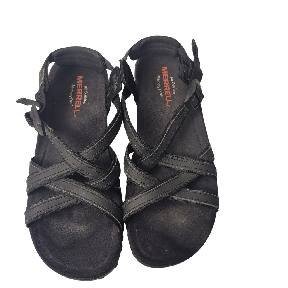 Merrell Terran Lattice II Sandals Women 5 Black Strappy Air Cushion Gorpcore Hik - Picture 3 of 8